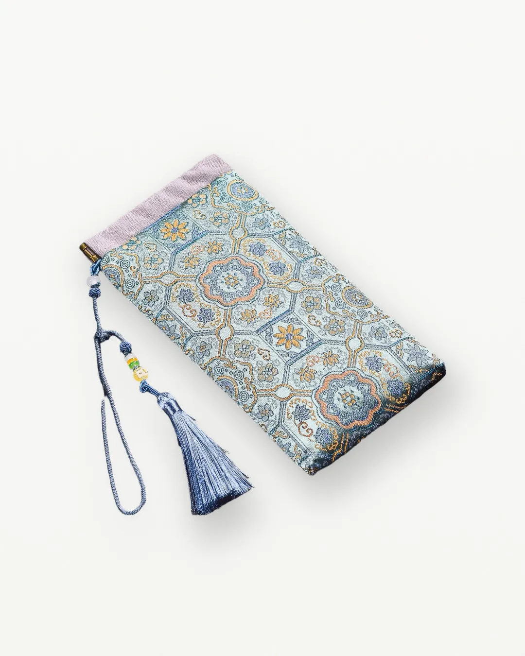 Blue brocade sunglasses pouch